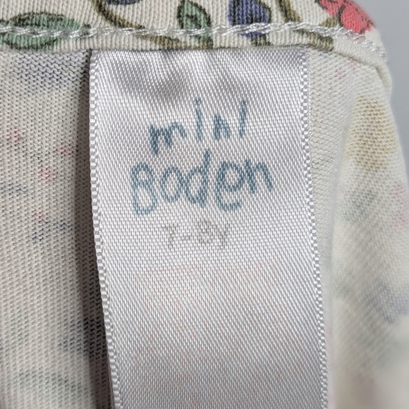 Mini Boden White Pink Yellow Floral Forest Animals Long Sleeve Dress 7/8 - Picture 6 of 7